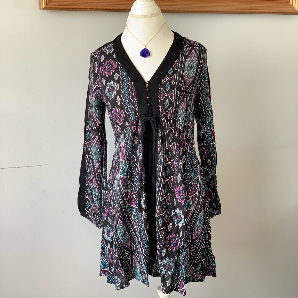 Aztec Print Long-Sleeve Dress